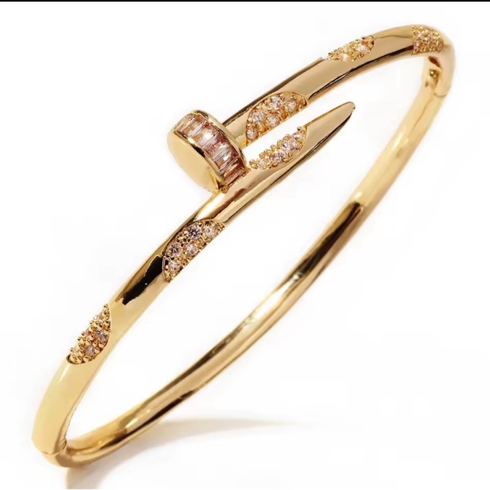 Nail Gold Bangle Bracelet - Picture 3 of 4